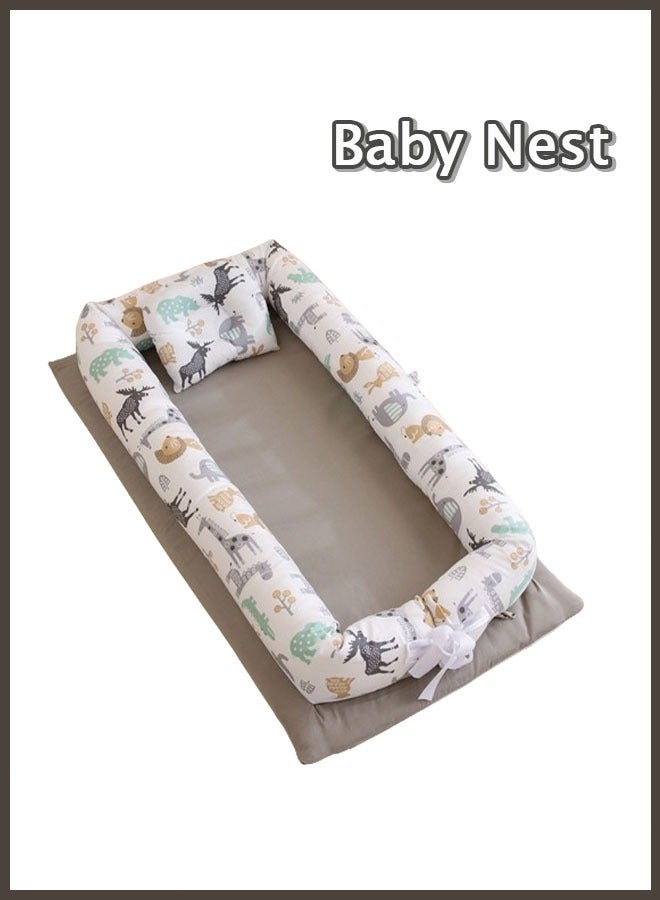 Baby Lounger for Newborn 0-24 Months, Foldable Infant Nest Pillow with Soft Memory Foam Mat, Cover with Adorable Pattern, Converts to Backpack for Easy Travel (White)  - Image 1
