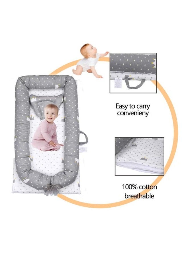 Baby Lounger for Newborn 0-24 Months, Foldable Infant Nest Pillow with Soft Memory Foam Mat, Cover with Adorable Pattern, Converts to Backpack for Easy Travel (White)  - Image 3