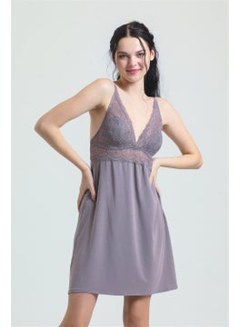 Magic Form 3778 Women's Lace Modal Rope Strap Nightgown-Zinc  - Image 1