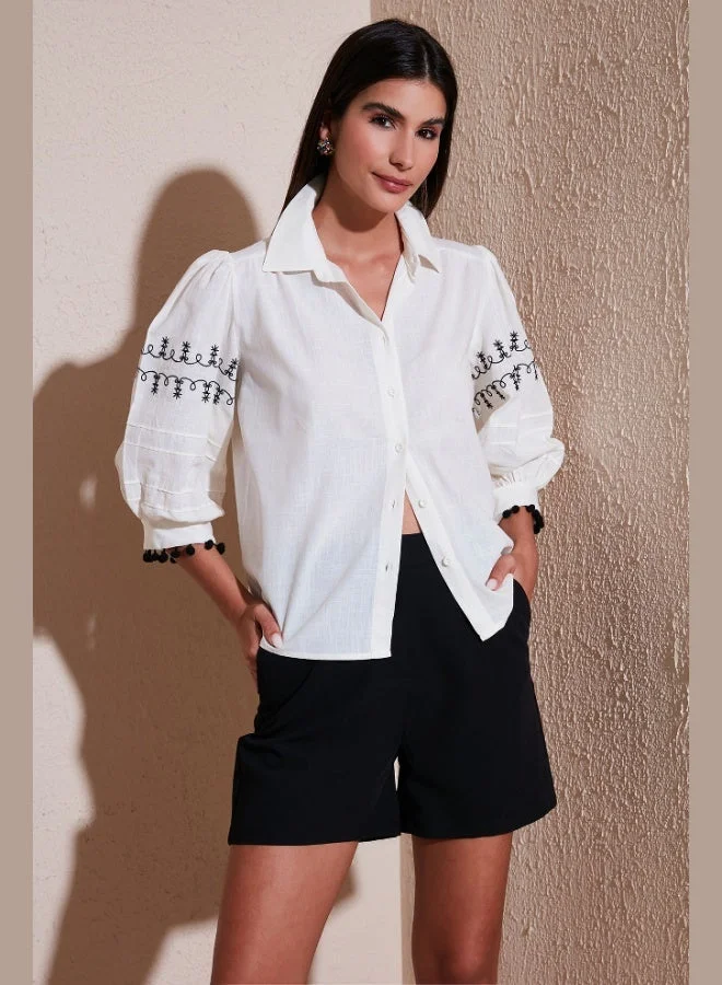 Lela  Lela Cotton Regular Fit Balloon Sleeve Shirt Women's SHIRT 611GO0302 for Women | Best Price UAE