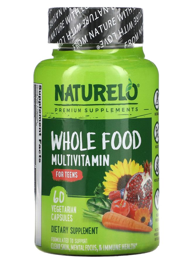 NATURELO Premium Supplements Whole Food Multivitamin for Teens 60 Vegetarian Capsules 