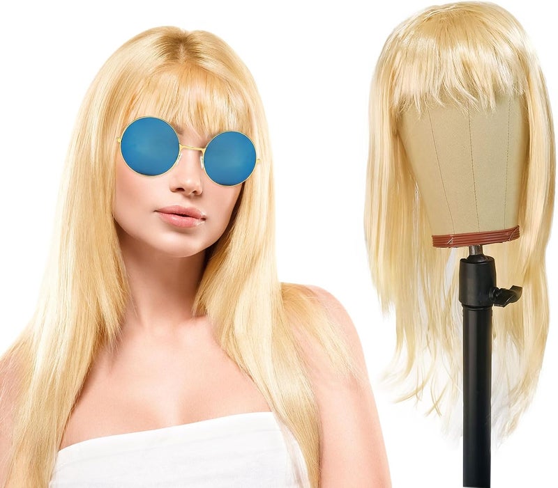 Long Blonde Straight Wigs for Women Girls Blonde Wigs with Sunglasses Ladies Glamour Wigs with Fringe Fancy Dress Wig for Adult Cosplay Theme Party Costume Daily Use