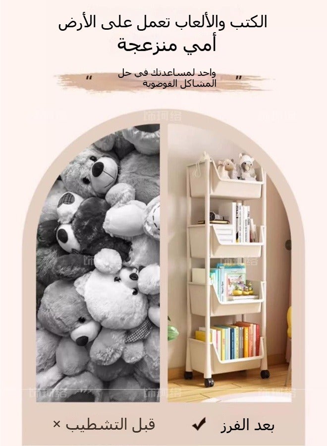 BLOOMING TIME 4-Tier Multipurpose Rolling Shelves CartOrganizer Bookshelf Movable Desktop Storage Rack Multi-layer Household Children's Toy Floor Storage Rack With Wheels Simple Installation, With Wheels Can Be Moved At Will, Suitable For Bathrooms, Kitchens, Etc.（White）  - Image 2