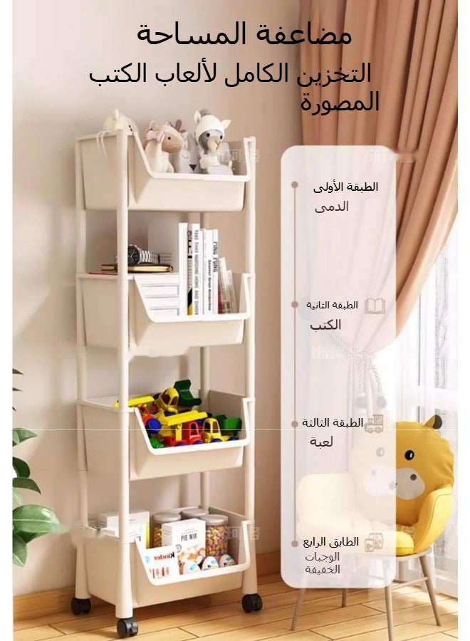 BLOOMING TIME 4-Tier Multipurpose Rolling Shelves CartOrganizer Bookshelf Movable Desktop Storage Rack Multi-layer Household Children's Toy Floor Storage Rack With Wheels Simple Installation, With Wheels Can Be Moved At Will, Suitable For Bathrooms, Kitchens, Etc.（White）  - Image 3
