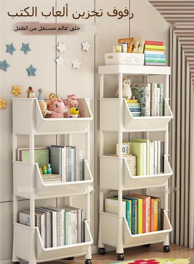 BLOOMING TIME 4-Tier Multipurpose Rolling Shelves CartOrganizer Bookshelf Movable Desktop Storage Rack Multi-layer Household Children's Toy Floor Storage Rack With Wheels Simple Installation, With Wheels Can Be Moved At Will, Suitable For Bathrooms, Kitchens, Etc.（White）  - Image 5