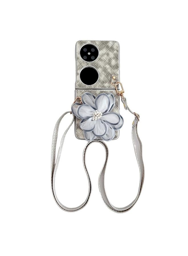 Zaboon Case For Huawei P50 Pocket Colorful Woven Pattern 3D Yarn Flower Phone Case with Lanyard - Image 1