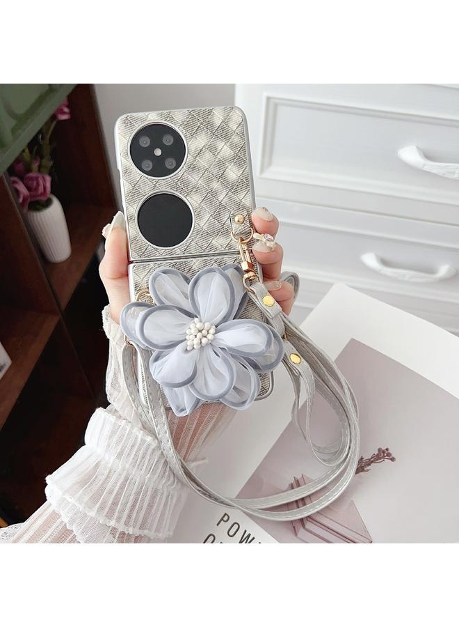 Zaboon Case For Huawei P50 Pocket Colorful Woven Pattern 3D Yarn Flower Phone Case with Lanyard - Image 2