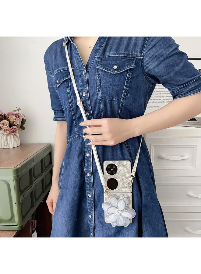 Zaboon Case For Huawei P50 Pocket Colorful Woven Pattern 3D Yarn Flower Phone Case with Lanyard - Image 4