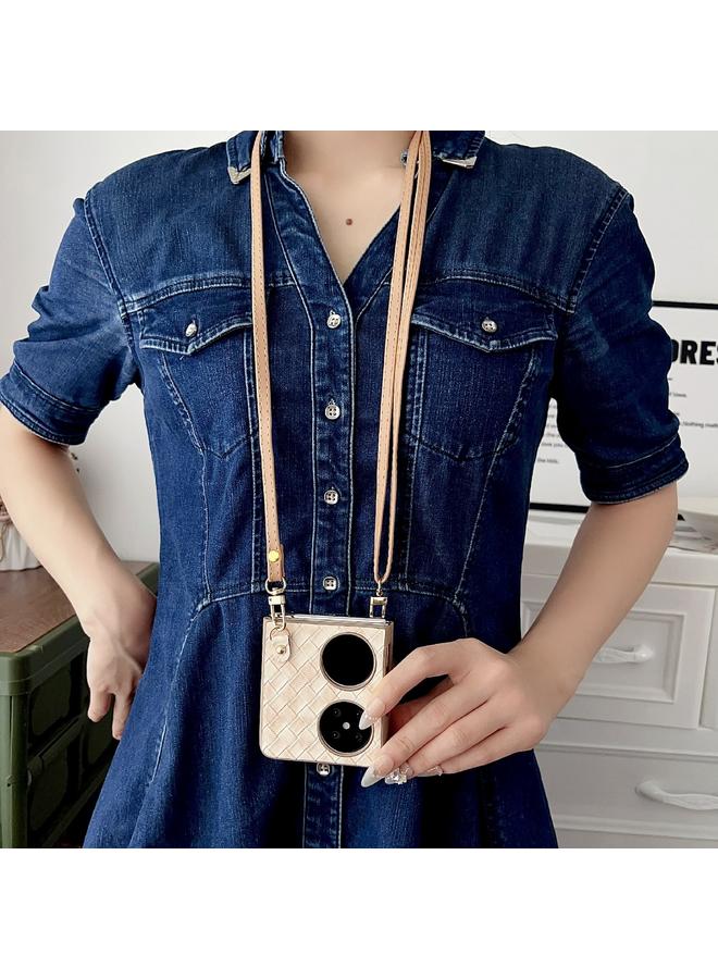 Zaboon Case For Huawei P50 Pocket Colorful Woven Pattern 3D Yarn Flower Phone Case with Lanyard - Image 5