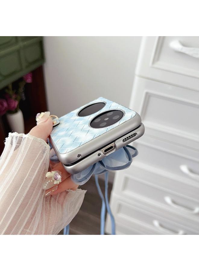 Zaboon Case For Huawei P50 Pocket Colorful Woven Pattern 3D Yarn Flower Phone Case with Lanyard - Image 3