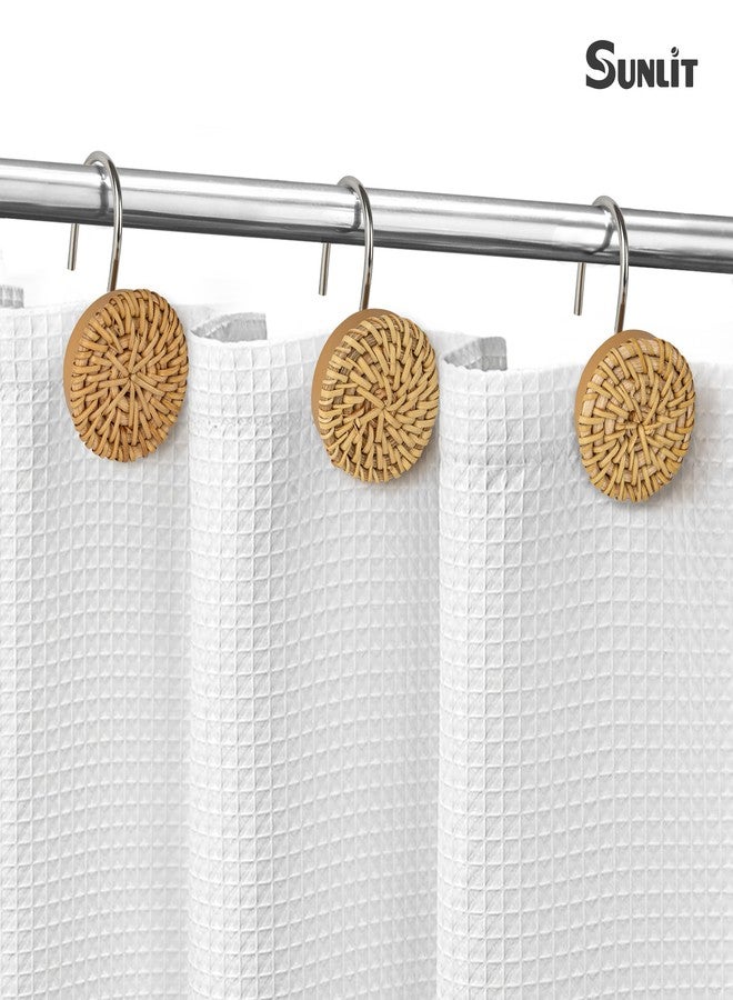 Sunlit Boho Decorative Shower Curtain Hooks, Woven Wicker Ratten Shower Curtain Rings for Bathroom, Farmhouse Shower Curtain Hangers Bathroom Accessories, Set of 12 - Image 5
