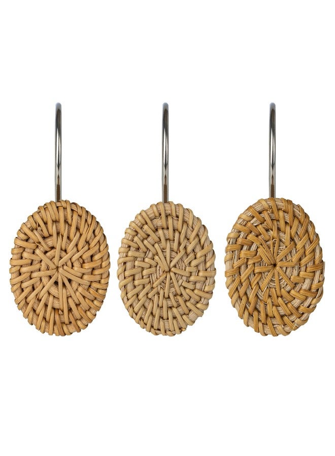 Sunlit Boho Decorative Shower Curtain Hooks, Woven Wicker Ratten Shower Curtain Rings for Bathroom, Farmhouse Shower Curtain Hangers Bathroom Accessories, Set of 12 - Image 2