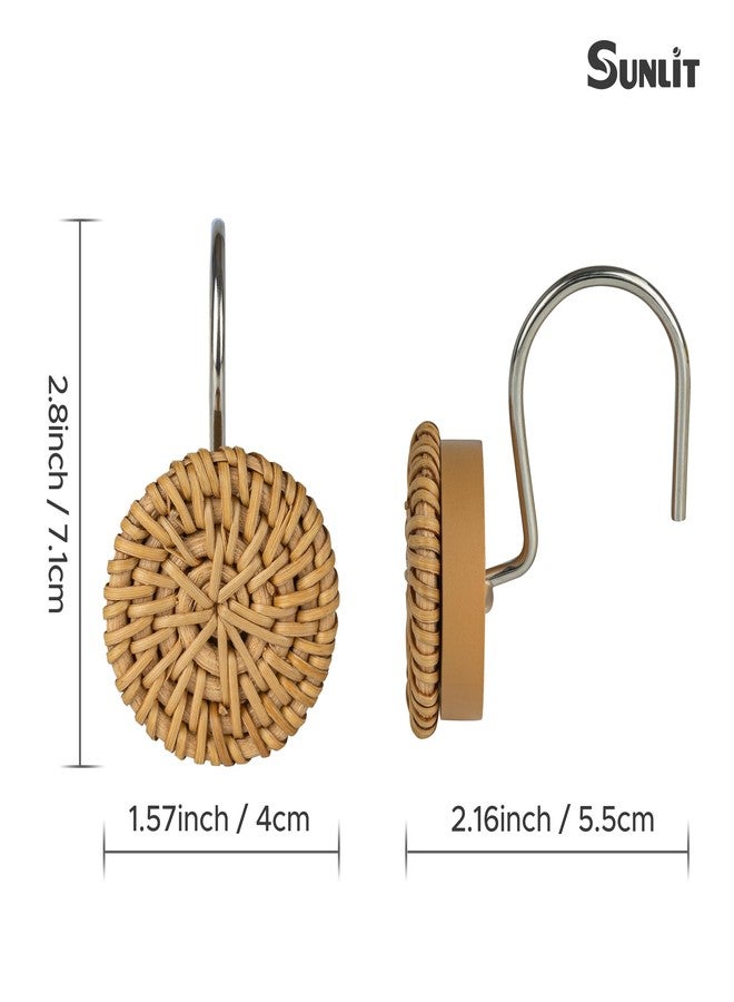 Sunlit Boho Decorative Shower Curtain Hooks, Woven Wicker Ratten Shower Curtain Rings for Bathroom, Farmhouse Shower Curtain Hangers Bathroom Accessories, Set of 12 - Image 4