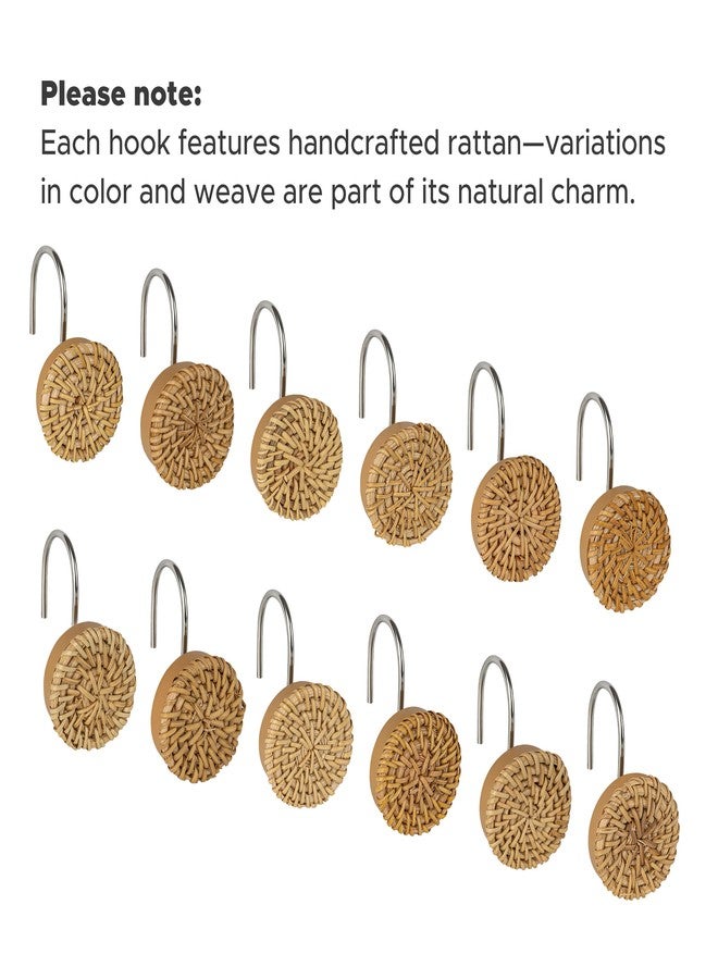 Sunlit Boho Decorative Shower Curtain Hooks, Woven Wicker Ratten Shower Curtain Rings for Bathroom, Farmhouse Shower Curtain Hangers Bathroom Accessories, Set of 12 - Image 3