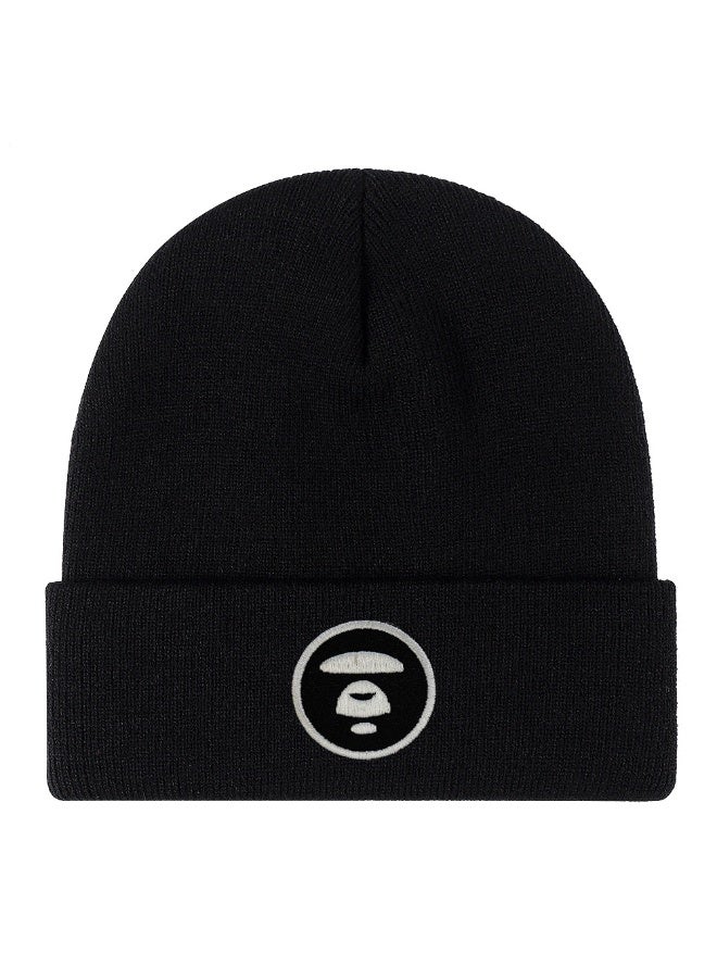BAPE Deep Black Knit Beanie with Embroidered Ape Head Logo