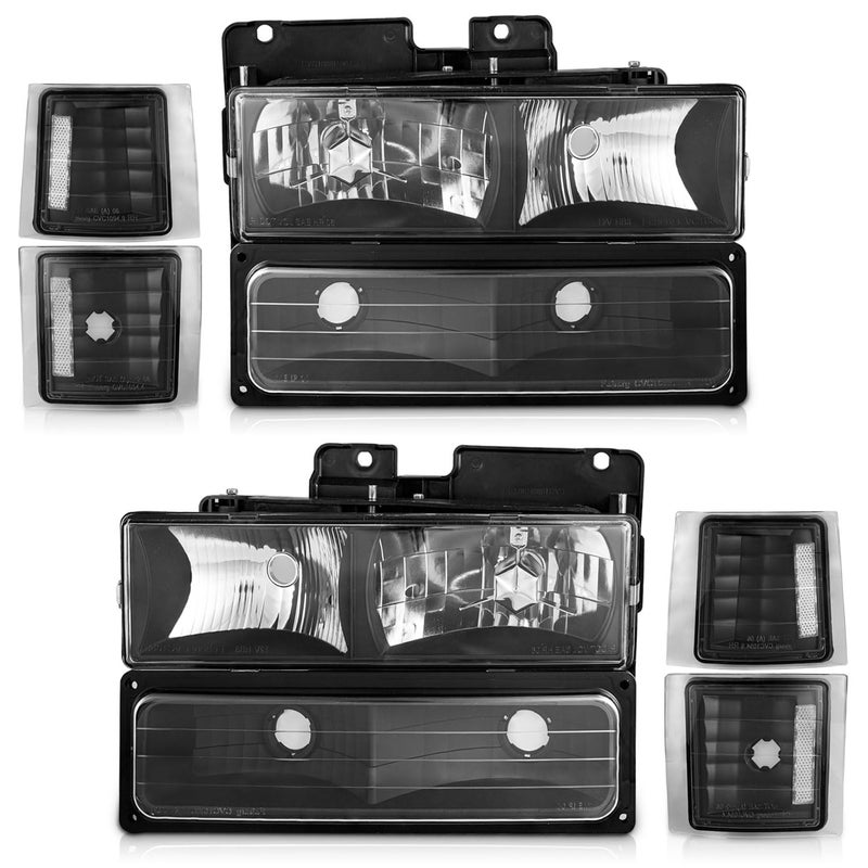 WEELMOTO Headlights Assembly for 19941998 Chevy C10 CK 1500 2500 3500 TahoeSuburbanSilverado 9294 Blazer Pickup wCorner and Bumper Light