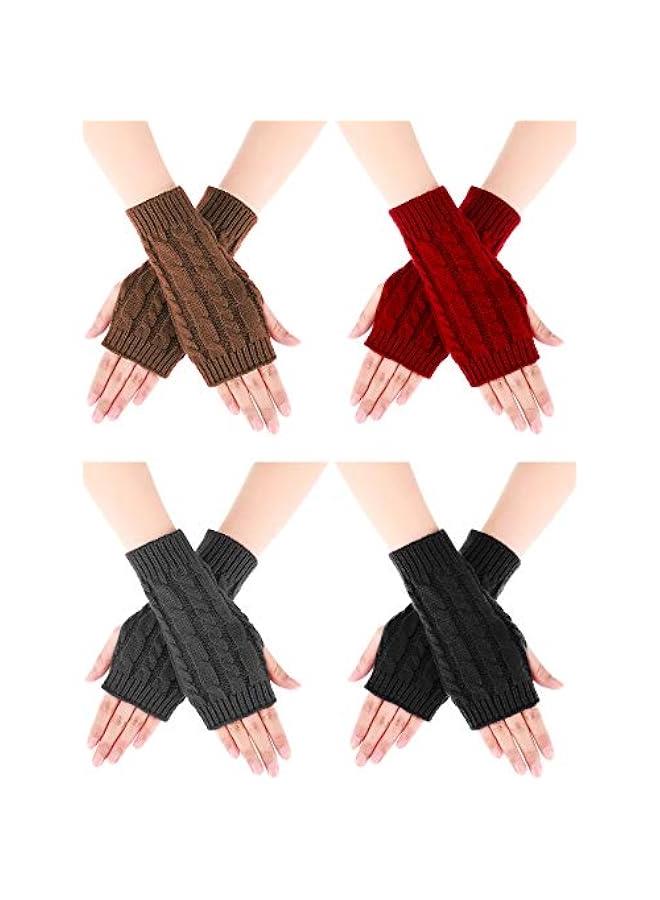 4 Pairs Women Long Fingerless Gloves Winter Mitten Arm Gloves with Thumb Hole (Color Set 2, Short Type) - Image 1