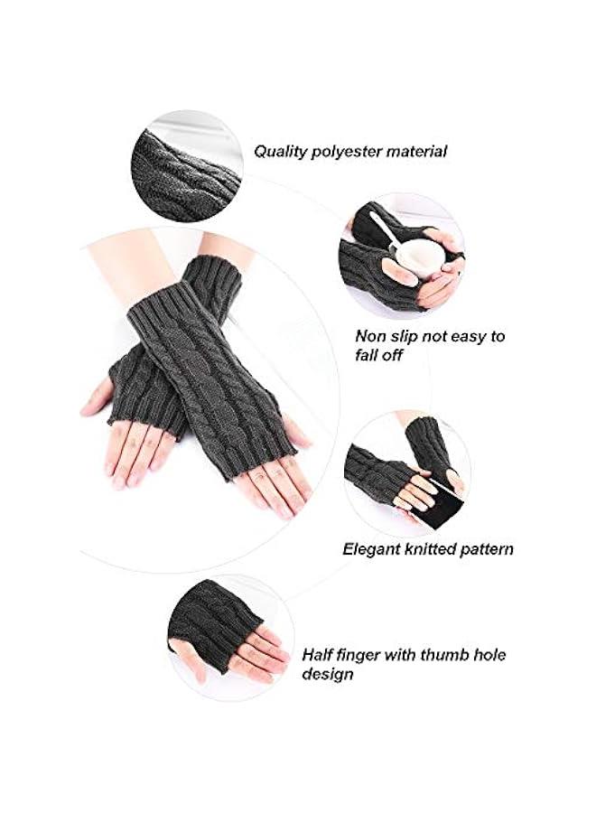 4 Pairs Women Long Fingerless Gloves Winter Mitten Arm Gloves with Thumb Hole (Color Set 2, Short Type) - Image 3