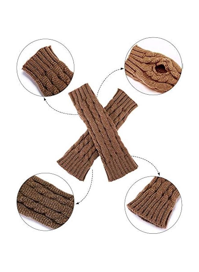 4 Pairs Women Long Fingerless Gloves Winter Mitten Arm Gloves with Thumb Hole (Color Set 2, Short Type) - Image 4