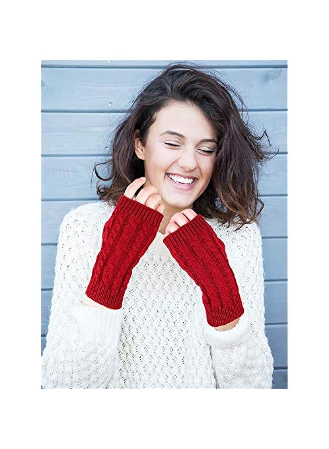 4 Pairs Women Long Fingerless Gloves Winter Mitten Arm Gloves with Thumb Hole (Color Set 2, Short Type) - Image 5