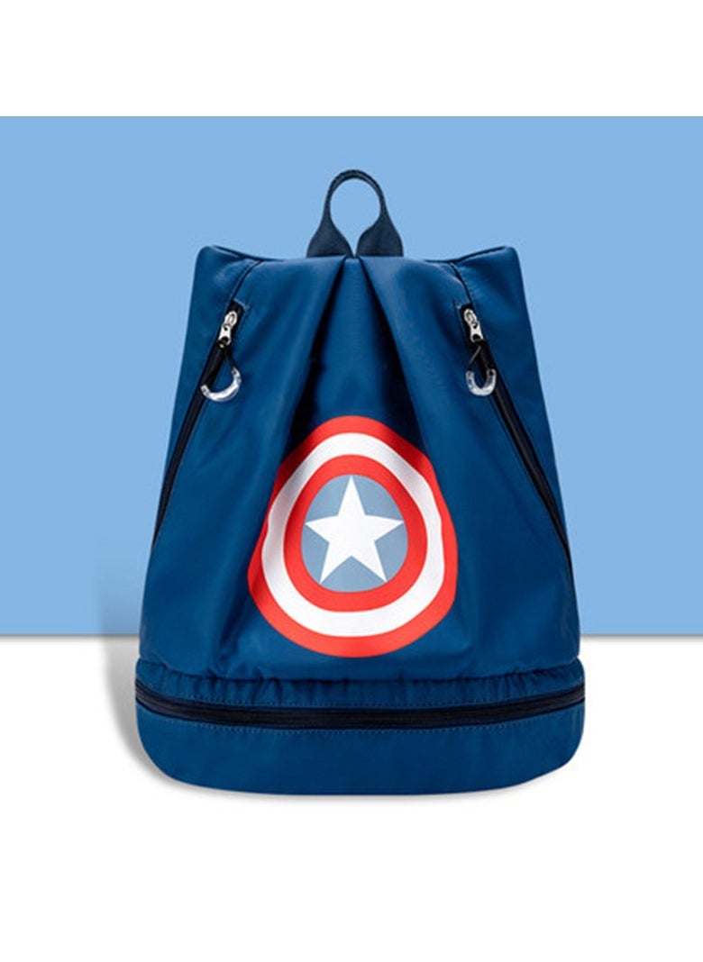 Y&D Children Swimming Backpack for Kids Dry and Wet Separation Waterproof Storage Bag Portable Drawstring Backpack for Gym Sports Beach Pool Gear Bag (Dark Blue-Shields of Captain)  - Image 2