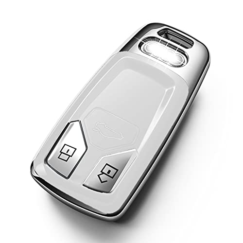 Tukellen for Audi Key Fob Cover, Special Soft TPU Key Case Cover Protector Compatible with Audi A4 Q7 Q5 TT A3 A6 SQ5 R8 S5 Smart Key (White) - Image 1