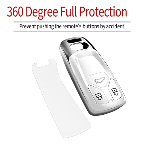 Tukellen for Audi Key Fob Cover, Special Soft TPU Key Case Cover Protector Compatible with Audi A4 Q7 Q5 TT A3 A6 SQ5 R8 S5 Smart Key (White) - Image 3