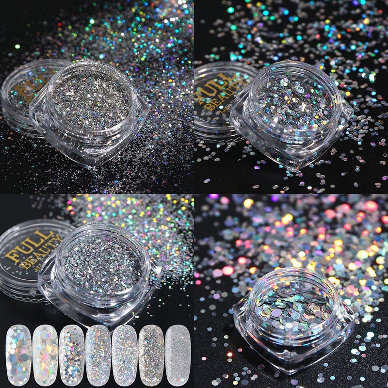 KISSBUTY 8 Boxes Holographic Nail Art Sequins Glitter Set - Metallic Shining Flakes Silver Nail Glitter for Manicure - Image 5