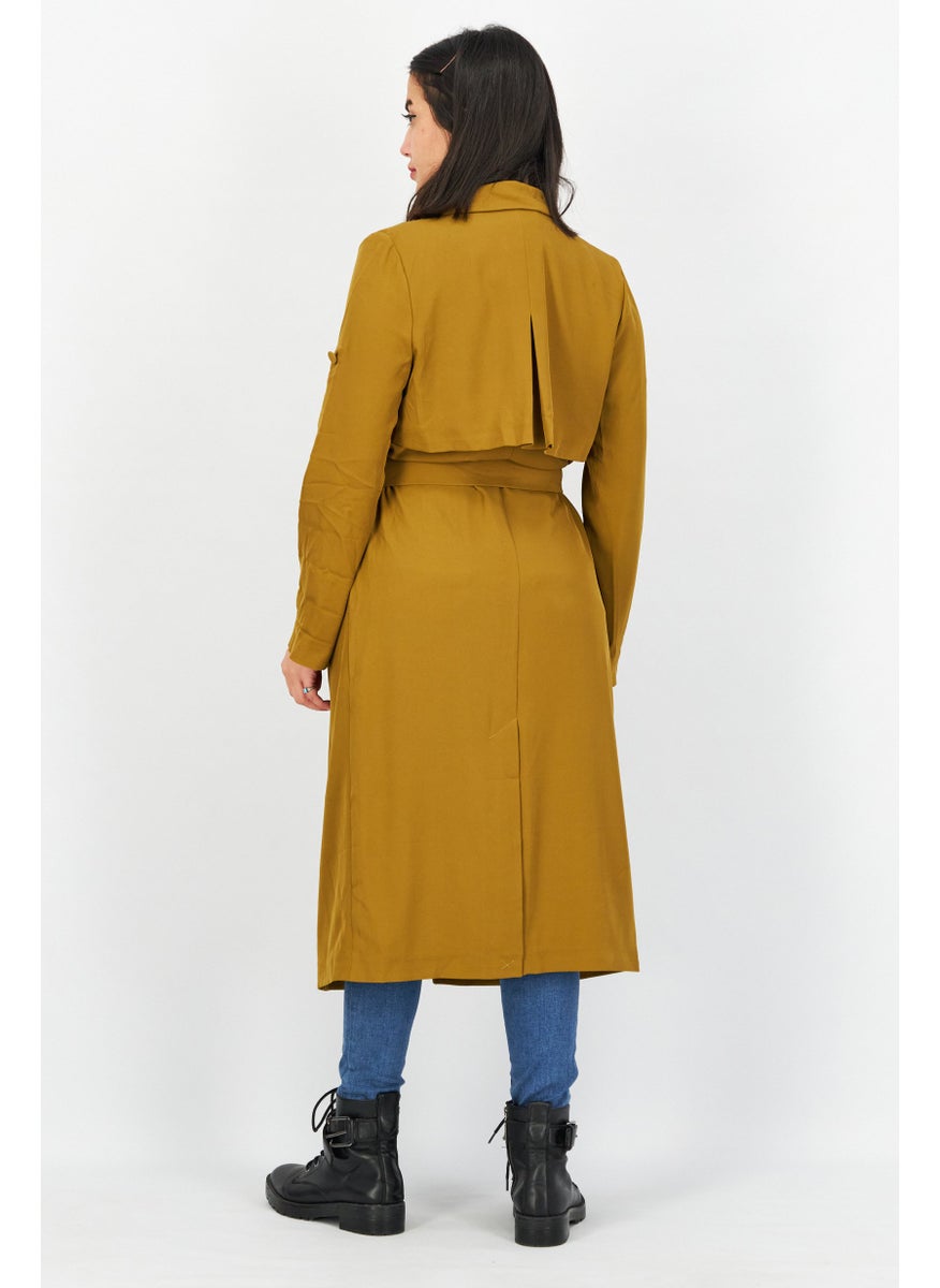 VERO MODA - Women Textured Long Sleeve Trench Coat, Khaki - Image 1