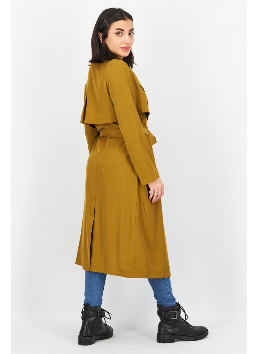 VERO MODA - Women Textured Long Sleeve Trench Coat, Khaki - Image 1