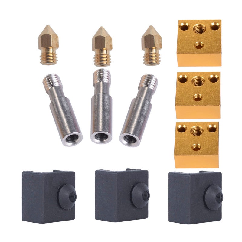 3D Printer Nozzle Kit 3 Sets Stainless Steel Nozzles Throats Aluminum Heating Blocks MK8 Nozzle - Silicone Insulation Covers 0.4mm Nozzle for Ender 3 CR10 3D Printers - Image 1