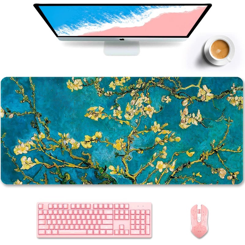 Van Gogh turquoise apricot tree plus size mouse pad (400 * 900 * 3mm) office computer keyboard notebook universal table mat - Image 1