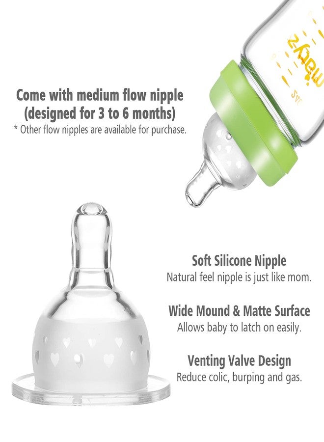 Matyz Glass Breastmilk Baby Feeding Bottle with Nipple, 2 Pack, 8 oz Slim and Light Bottle Easy to Hold, Food Grade Borosilicate Glass, Wide Neck Easy to Clean, No BPA (Green Lids) - Image 4