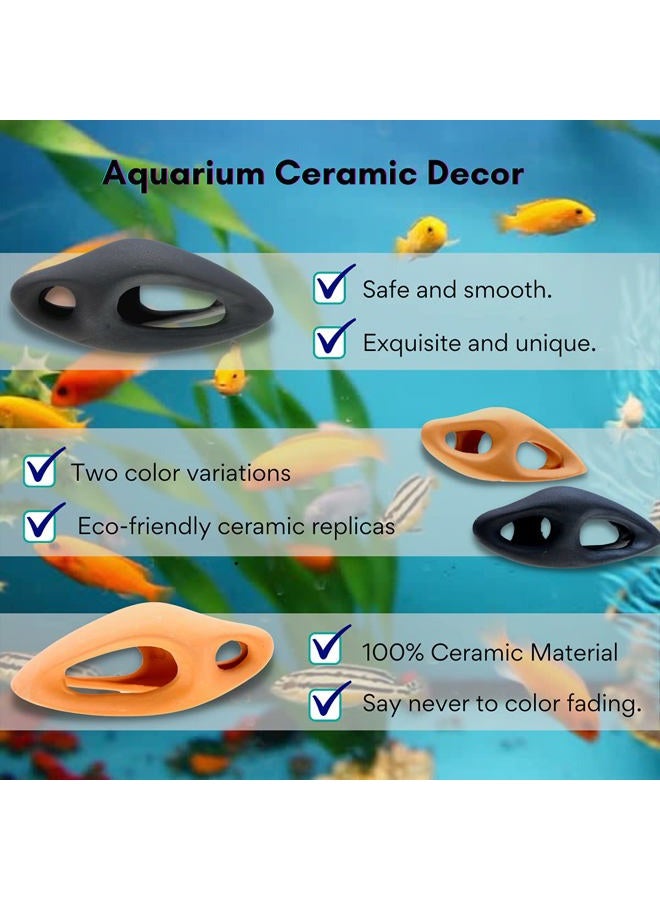 Corisrx Fish Tank Decorations Ceramic Betta Cave - Aquarium Cichlid Rock, Turtle Tank Accessories, Fish House Ornaments, Smooth Unsymmetrical Guppy Decor, Lizard Hides and Caves Small (Black) - Image 2