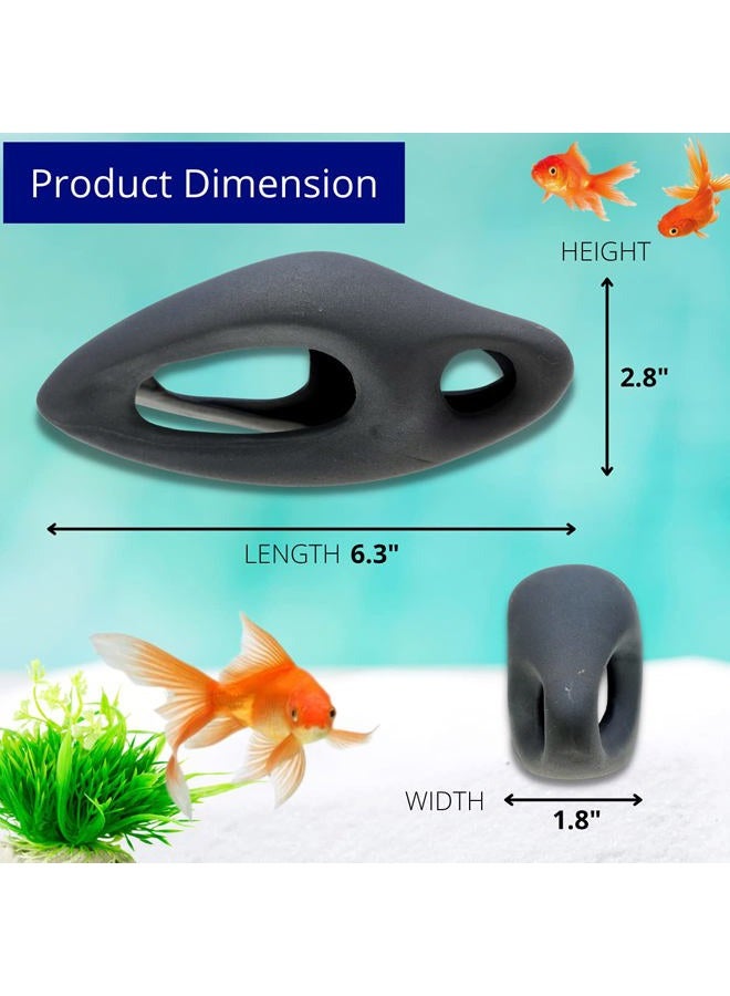 Corisrx Fish Tank Decorations Ceramic Betta Cave - Aquarium Cichlid Rock, Turtle Tank Accessories, Fish House Ornaments, Smooth Unsymmetrical Guppy Decor, Lizard Hides and Caves Small (Black) - Image 5