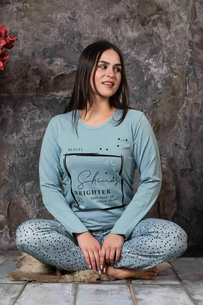 Mutlu City Women's Round Neck Love Pattern Cotton Pajama Set 200832