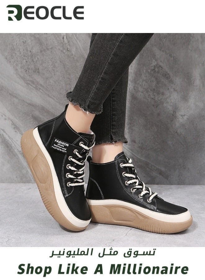 ريوكل حذاء رياضي نسائي عالي الجودة حذاء قماشي برباط حذاء مريح للمشي بمنصة شتوية نعل سميك حذاء قطني أنيق - Image 3