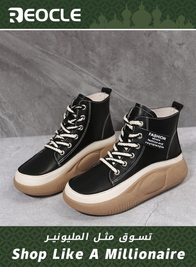 ريوكل حذاء رياضي نسائي عالي الجودة حذاء قماشي برباط حذاء مريح للمشي بمنصة شتوية نعل سميك حذاء قطني أنيق - Image 1