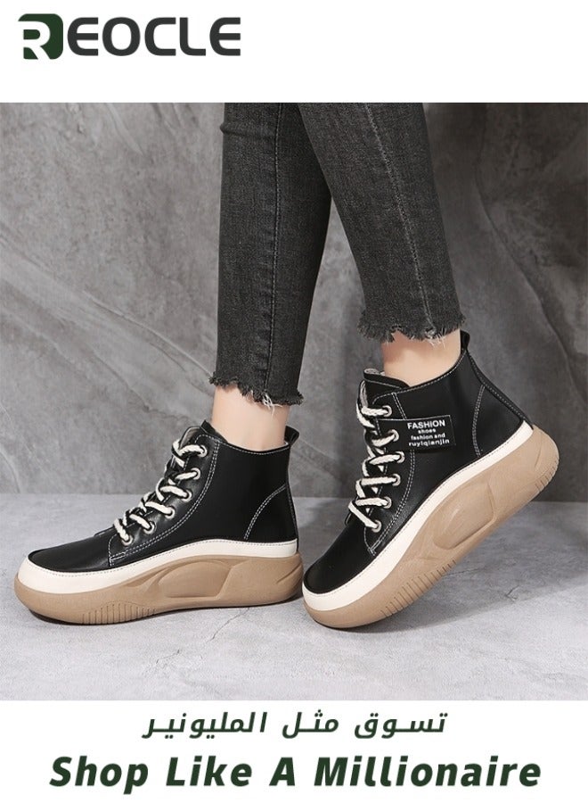 ريوكل حذاء رياضي نسائي عالي الجودة حذاء قماشي برباط حذاء مريح للمشي بمنصة شتوية نعل سميك حذاء قطني أنيق - Image 4