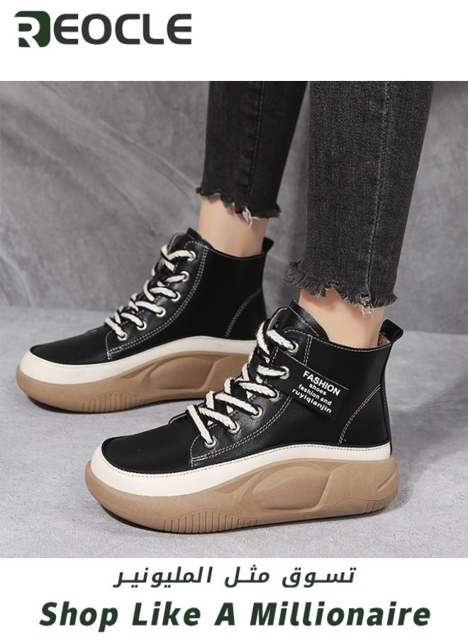 ريوكل حذاء رياضي نسائي عالي الجودة حذاء قماشي برباط حذاء مريح للمشي بمنصة شتوية نعل سميك حذاء قطني أنيق - Image 5