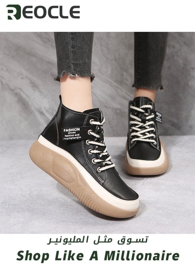 ريوكل حذاء رياضي نسائي عالي الجودة حذاء قماشي برباط حذاء مريح للمشي بمنصة شتوية نعل سميك حذاء قطني أنيق - Image 2