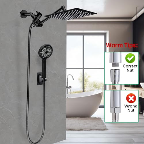 Ashwanth Shower Head,10”Rain Shower Head with Handheld Spray Combo and Adjustable Extension Arm/3-Way Flow Regulator/Shower System,High Pressure Rain Fall Hose,Matt Black - Image 4