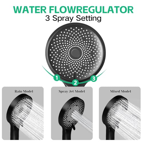 Ashwanth Shower Head,10”Rain Shower Head with Handheld Spray Combo and Adjustable Extension Arm/3-Way Flow Regulator/Shower System,High Pressure Rain Fall Hose,Matt Black - Image 5