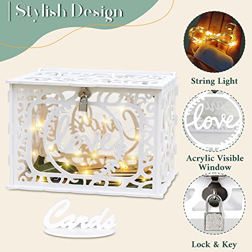 OurWarm DIY White Wedding Card Box with Lock and String Lights, PVC Hollow Card Box Graduation Card Box Perfect for Wedding Reception Anniversary, Baby Showers, Birthdays, Bridal or Baby Showers - Image 4