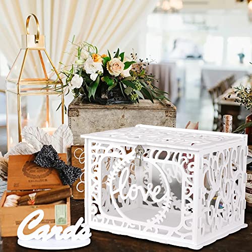 OurWarm DIY White Wedding Card Box with Lock and String Lights, PVC Hollow Card Box Graduation Card Box Perfect for Wedding Reception Anniversary, Baby Showers, Birthdays, Bridal or Baby Showers - Image 5