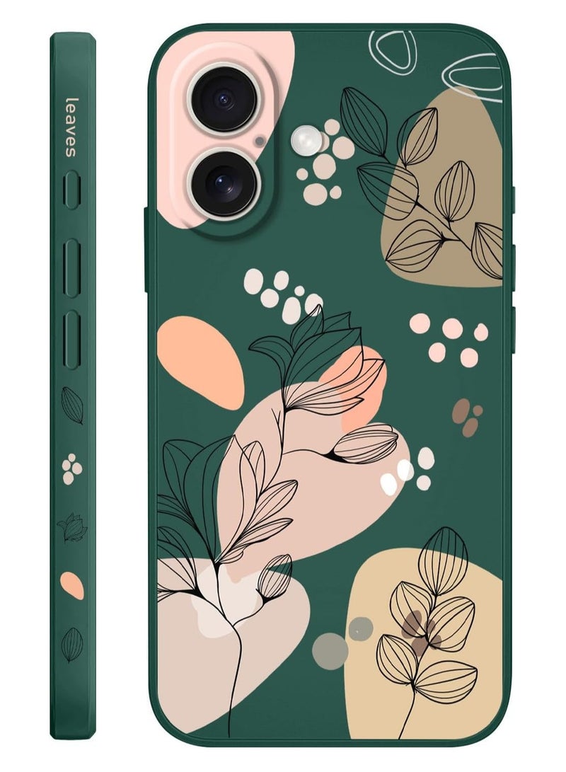 for iPhone 16 Plus Case Scratch Resistant Soft Slim Fit Floral Phone Cover for iPhone 16 Plus 6.7 inch-Morandi Green - Image 1