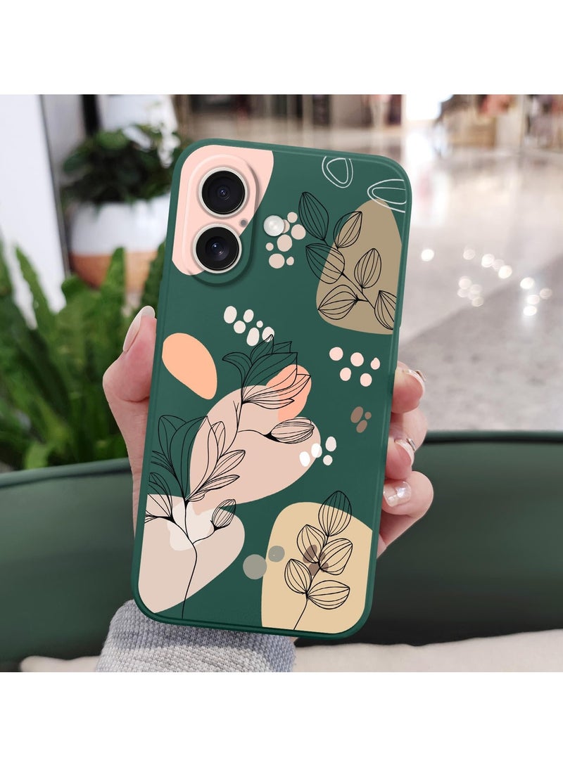 for iPhone 16 Plus Case Scratch Resistant Soft Slim Fit Floral Phone Cover for iPhone 16 Plus 6.7 inch-Morandi Green - Image 3