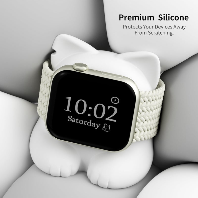 ELETIUO Charger Stand Compatible with Apple Watch Series 49/46/45/44/42/41/40/38mm iWatch Ultra2/Ultra/10/9/8/SE2/7/6/SE/5/4/3/2/1,Silicone Charging Dock Organizer Supports Night Stand Mode,White - Image 3