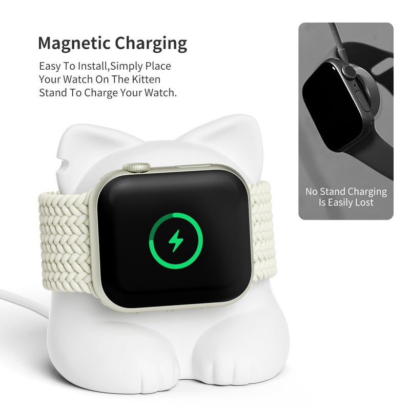 ELETIUO Charger Stand Compatible with Apple Watch Series 49/46/45/44/42/41/40/38mm iWatch Ultra2/Ultra/10/9/8/SE2/7/6/SE/5/4/3/2/1,Silicone Charging Dock Organizer Supports Night Stand Mode,White - Image 4