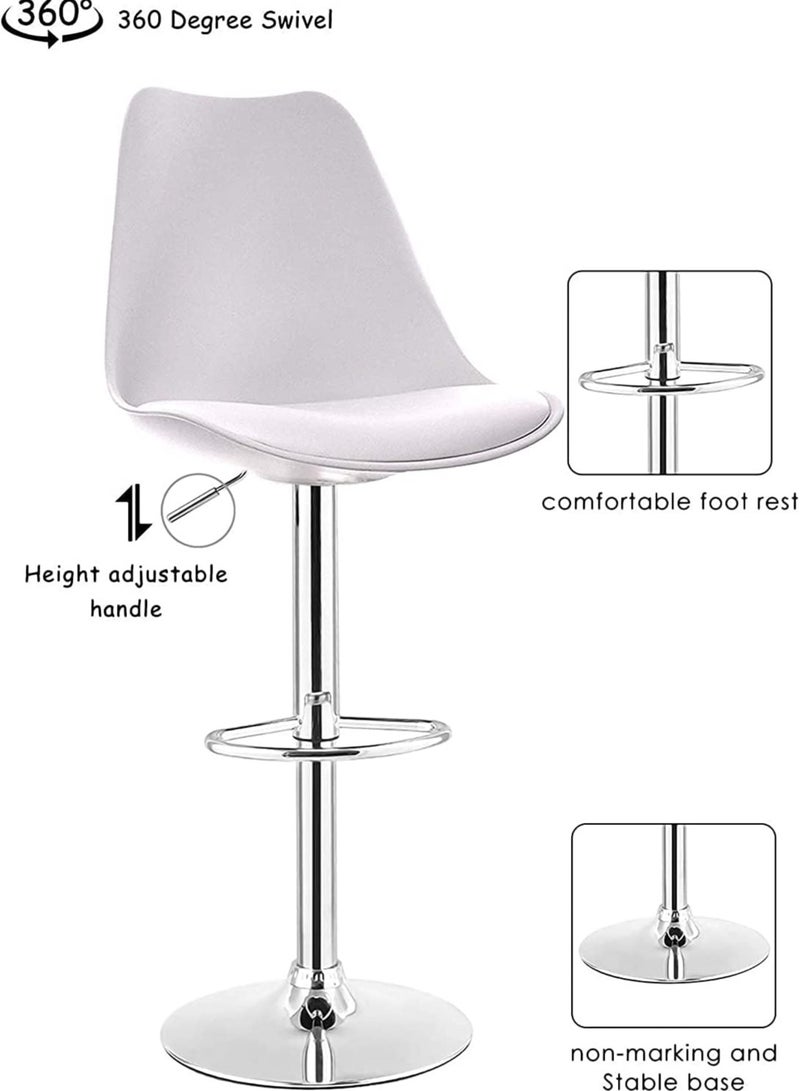 AL WADI FURNITURE مجموعة طاولات بار دائرية قابلة للتعديل من AWF AL WADI FURNITURE مكونة من 3 قطع من خشب MDF و2 كرسي بار بلاستيكي للمطبخ والمنزل ومقاعد بار من الجلد الصناعي مع مسند للقدمين ودوران 360 درجة مثالي للمساحات الصغيرة، باللون الأبيض  - Image 3
